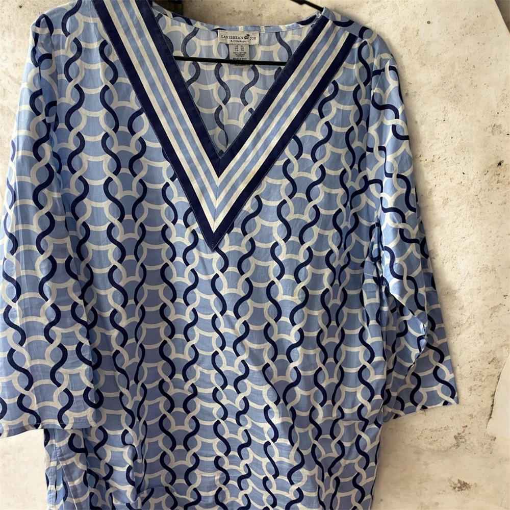 Ladies Caribbean Joe Blue and White Tunic Top